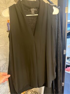 August Silk Black Sleeveless V-Neck Women's Top